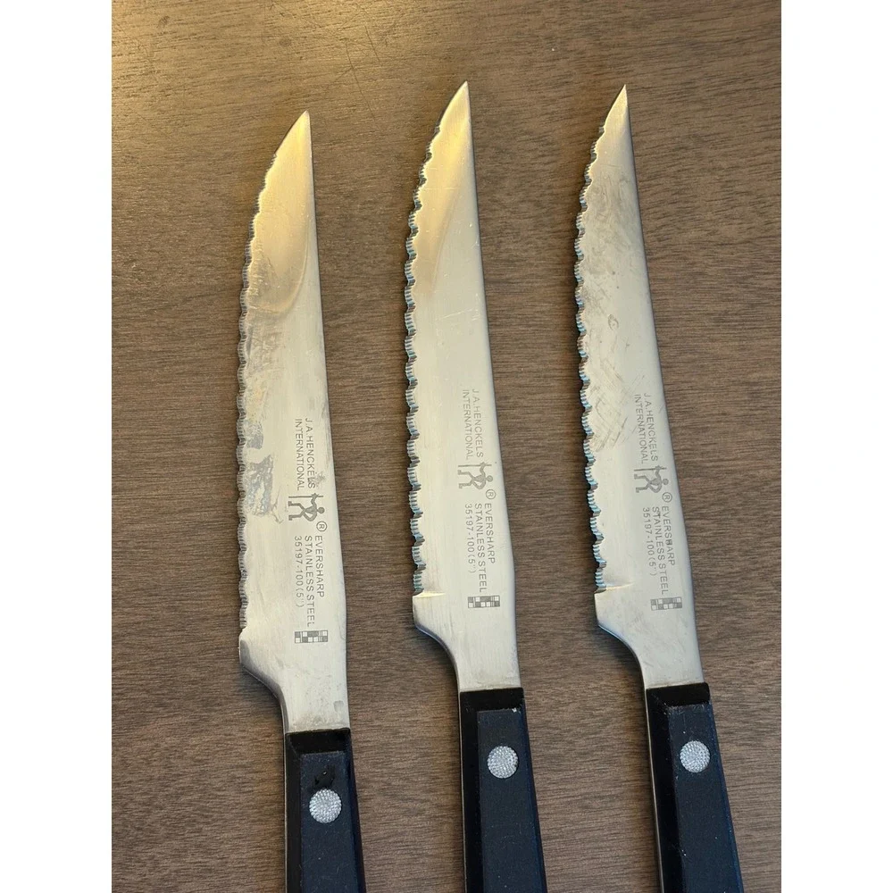 JA Henckels International Eversharp 5 Inch Serrated Steak Knife Set 3pc GUC